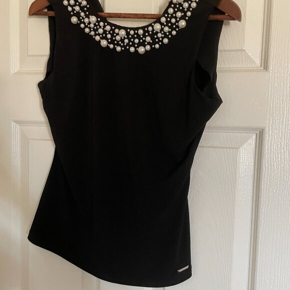 Calvin Klein Pearl Embellished Black Sleeveless Top - Picture 9 of 12